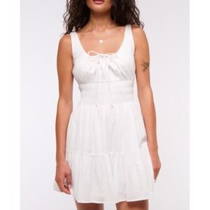 Abercrombie & Fitch Smocked Tie-Front Mini Dress XLT 100% Cotton Peasant Cottage